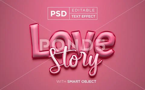 Love story text effect, love TYPOGRAPHY mockup template PSD Template