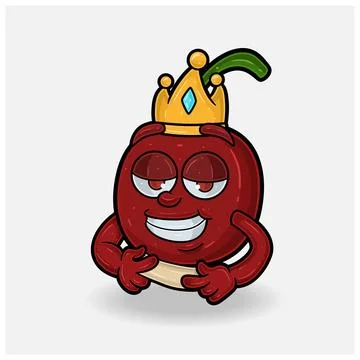 Love struck expression with Cherry Fruit Crown Mascot Character Cartoon. Stock Illustration