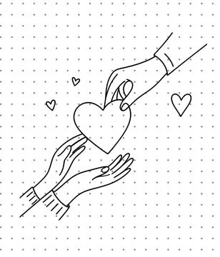 Love support and donation concept vector featuring hands passing heart outline g Stock Illustration