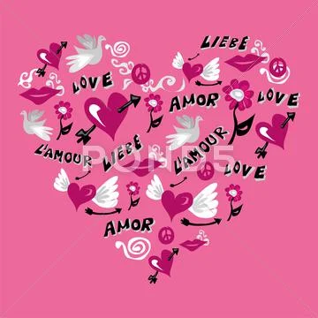 Love symbols in heart shape Stock Illustration