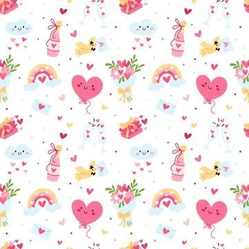 Love symbols seamless pattern. Repeated romantic elements, valentine day and Stock-Illustration