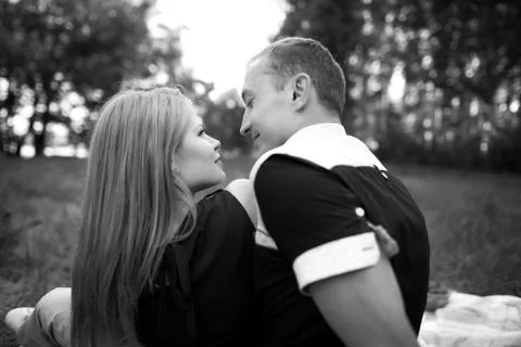 In love teens in forest Stock Photos