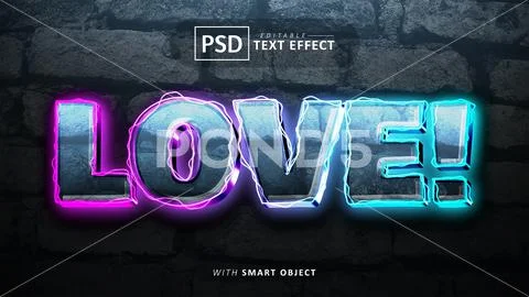 Love text - editable neon 3d font effects Modello PSD