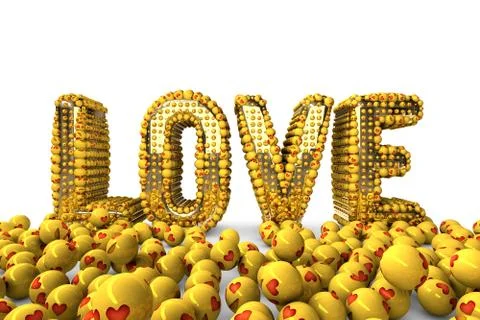 Love Text with emoticons isolated white background Stock Illustration