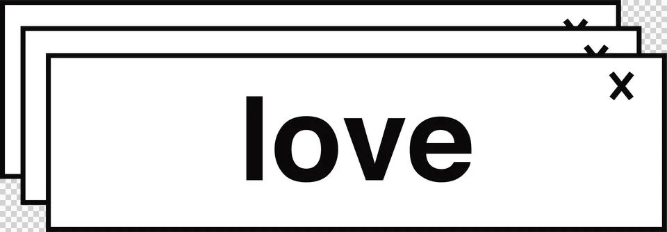 Love text is floating on flat design stacked panels with x close icons and 스톡 일러스트
