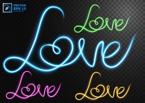 Love Text Light Motion Effect Sets, Isolated on Transparent Pattern, Vector.. 스톡 일러스트