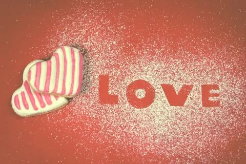 Love text message with cookies form letters on sugar Illustrazione stock