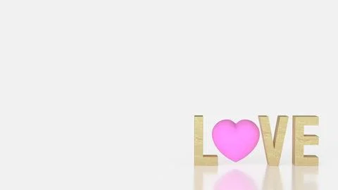 LOVE Text with Pink Heart Symbol on White Background 3d render.. Stock Illustration