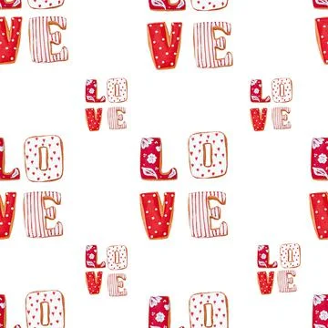 Love text seamless pattern on white background. Stock Photos