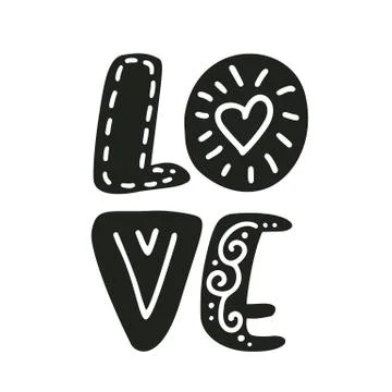 Love text Vector Valentines Day text with glitter elements scandinavian. Shine Stock Illustration