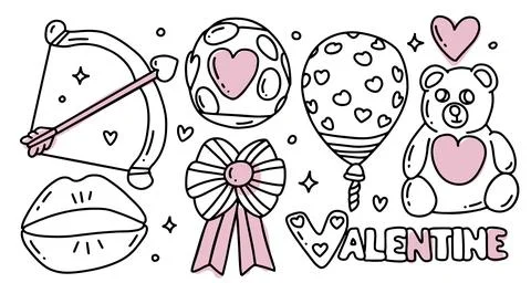 Love theme simple doodle elements set for cute romantic design. Wedding elements 스톡 일러스트
