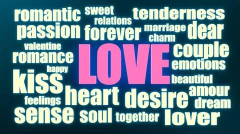 Love theme words cloud background relative to valentines day. 3D rendering... Stock Photos