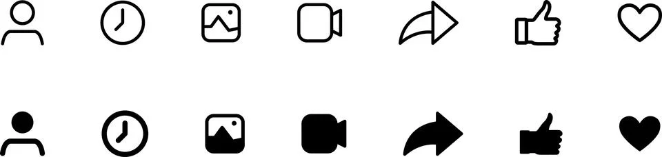 Like, love, thumbs up, comment, share, speech bubble, and arrow repost icon Illustrazione stock
