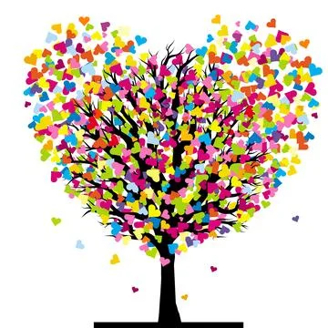 Love tree with a tree with multicolored leaves in the shape of hearts Stock Illustration