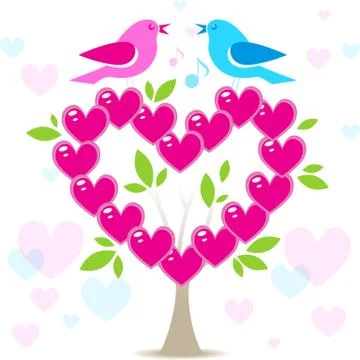 Love tree with two birds Stock Illustration
