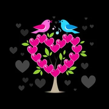 Love tree with two birds Stock Illustration
