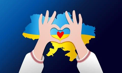 Love Ukraine, creative concept with map and hands Stock Illustration