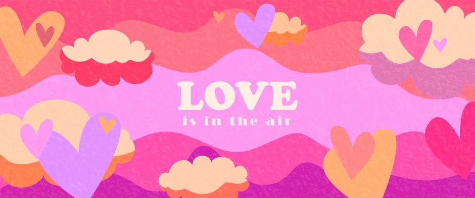 Love vector background. Creative modern illustration with hearts, clouds and  库存插图