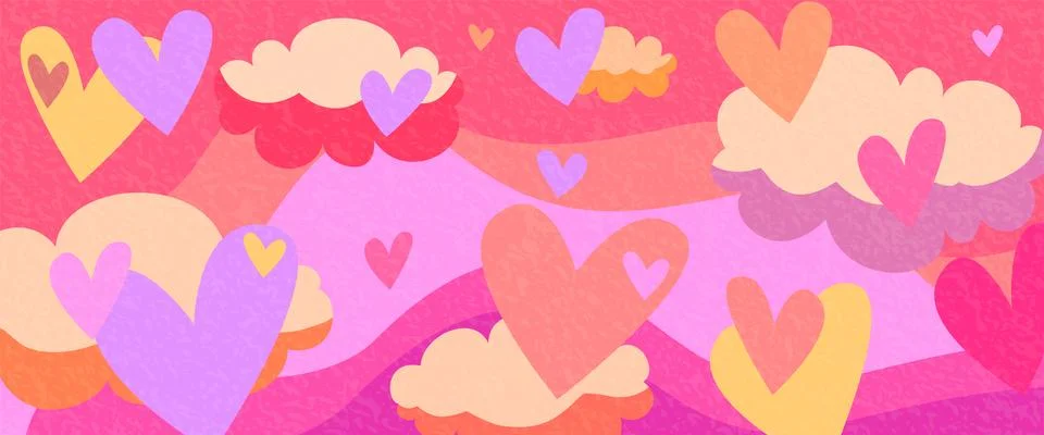 Love vector background. Creative modern illustration with hearts, clouds an.. 库存插图