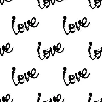 Love Vector Brush Heart Seamless Pattern Word Love Grange Minimalist Design in Illustrazione stock
