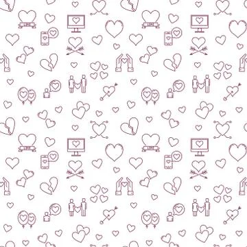 Love vector outline pattern - valentines day background Stock Illustration
