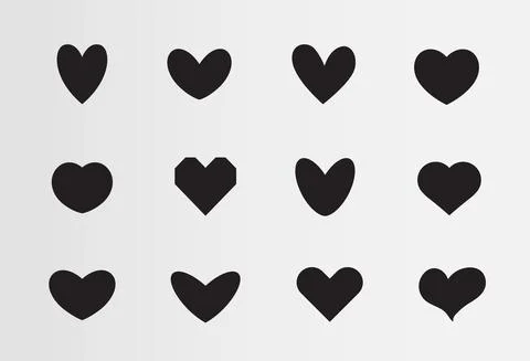 Love vector symbol, Set of black silhouettes of hearts, different icon set Stock Illustration