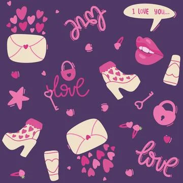 Love violet seamless pattern. Valentines day Stock Illustration