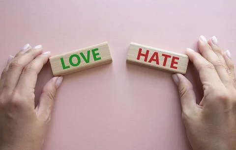 Love vs Hate symbol. Concept word Love vs Hate on wooden blocks. Businessma.. Stock Photos