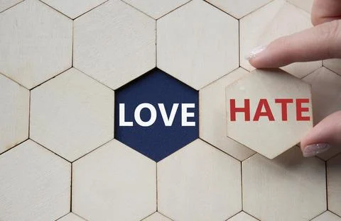 Love vs Hate symbol. Concept word Love vs Hate on wooden comb puzzle. Busin.. Stock Photos