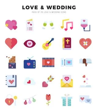 Love &amp; Wedding elements. Flat web icon set. Simple vector illustration. Stock Illustration