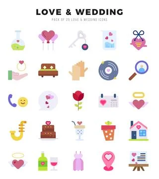 Love &amp; Wedding elements. Flat web icon set. Simple vector illustration. Stock Illustration