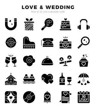 Love &amp; Wedding elements. Glyph web icon set. Simple vector illustration. Stock Illustration