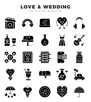 Love &amp; Wedding elements. Glyph web icon set. Simple vector illustration. Stock Illustration
