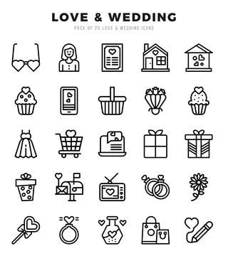 Love &amp; Wedding elements. Lineal web icon set. Simple vector illustration. Illustrazione stock