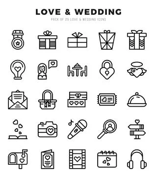 Love &amp; Wedding elements. Lineal web icon set. Simple vector illustration. Illustrazione stock