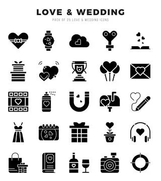 Love &amp; Wedding icons set. Vector illustration. Stock Illustration