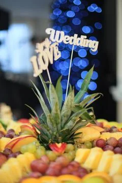 Love, wedding letters on a table during wedding party. Stock Photos