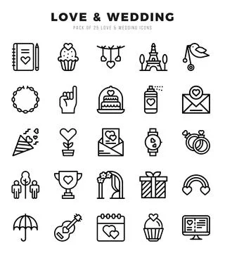 Love &amp; Wedding Lineal icons collection. 25 icon set. Vector illustration. Stock Illustration