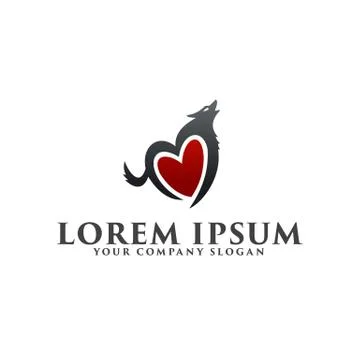 Love wolf logo design concept template Stock Illustration