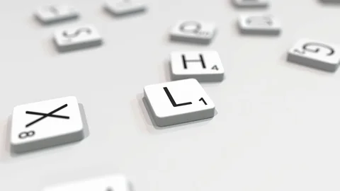 LOVE word being composed with scrabble letters. Editorial 3D animation Stock Footage 107528144