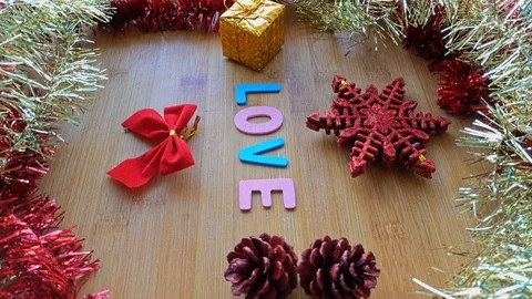 Love Word in Christmas Background Stock Footage