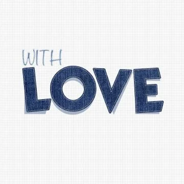 Love word sewing with white thread on the jean texture background Stock Illustration