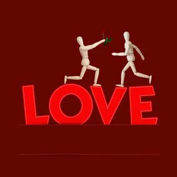 Love word sewing with white thread on the fabric background Stock Illustration