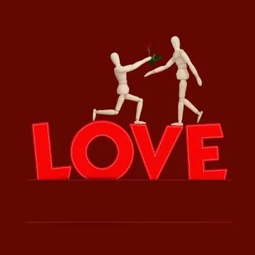 Love word sewing with white thread on the fabric background Stock Illustration