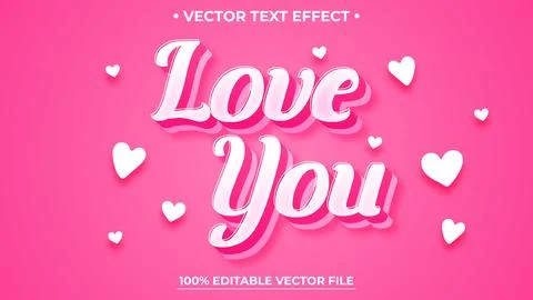 Love You 3d editable text effect Pink text effect mockup template for Valenti 스톡 일러스트