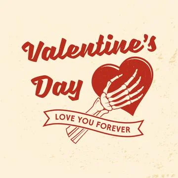 Love you forever. Vector illustration. Skeleton hand holding a heart. Templat Stock Illustration