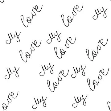 Love you hearts romantic pattern illustration isolated on white. black and wh Stockillustratie