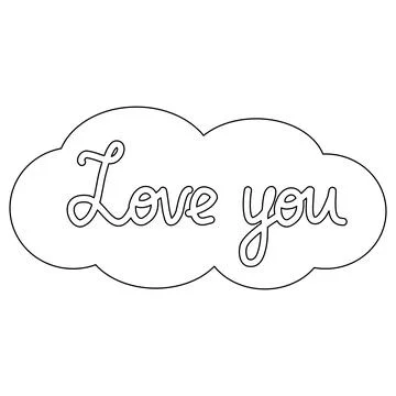 Love you lettering in cloud, flat vector outline for kids coloring book Stock Illustration