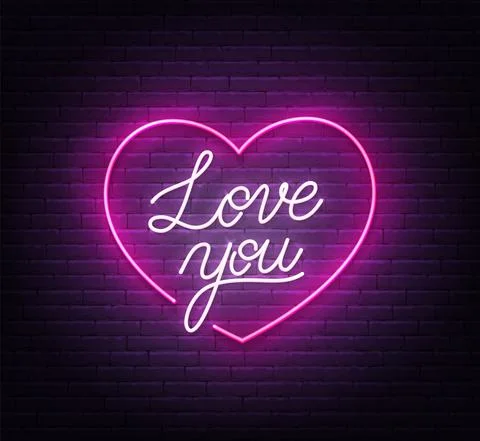 Love you neon sign on brick wall background. Stock Illustration