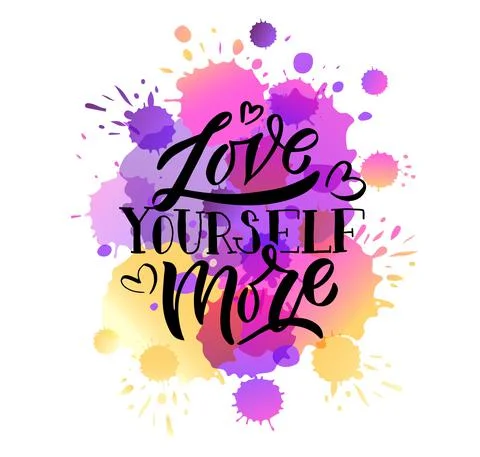Love Yourself More hand drawn watercolor typography poster. Love yourself quote Stock Illustration